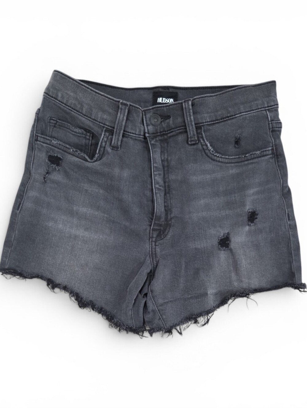 Hudson Kass Charcoal Distressed Frayed Hem Denim Shorts Size 25